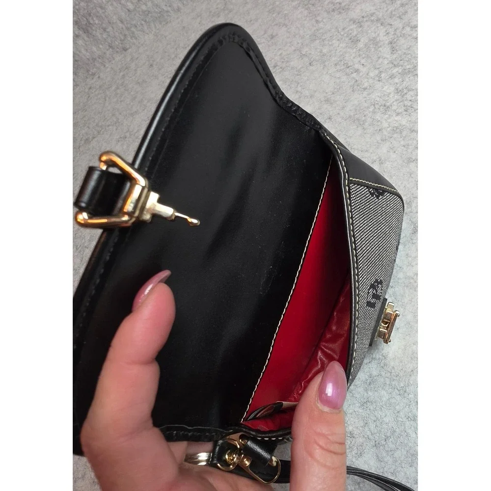 Dooney & Bourke Signature Monogram Wristlet Clutch Black White Canvas Leather